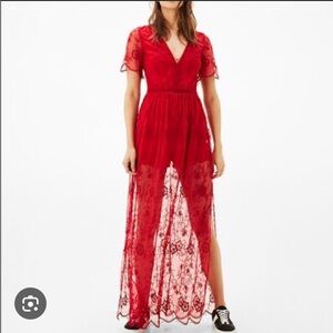Red lace romper dress